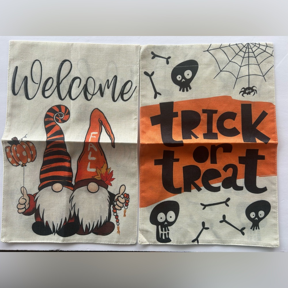 Fall & Halloween garden flags,2-garden flags reversible, weatherproof, orange